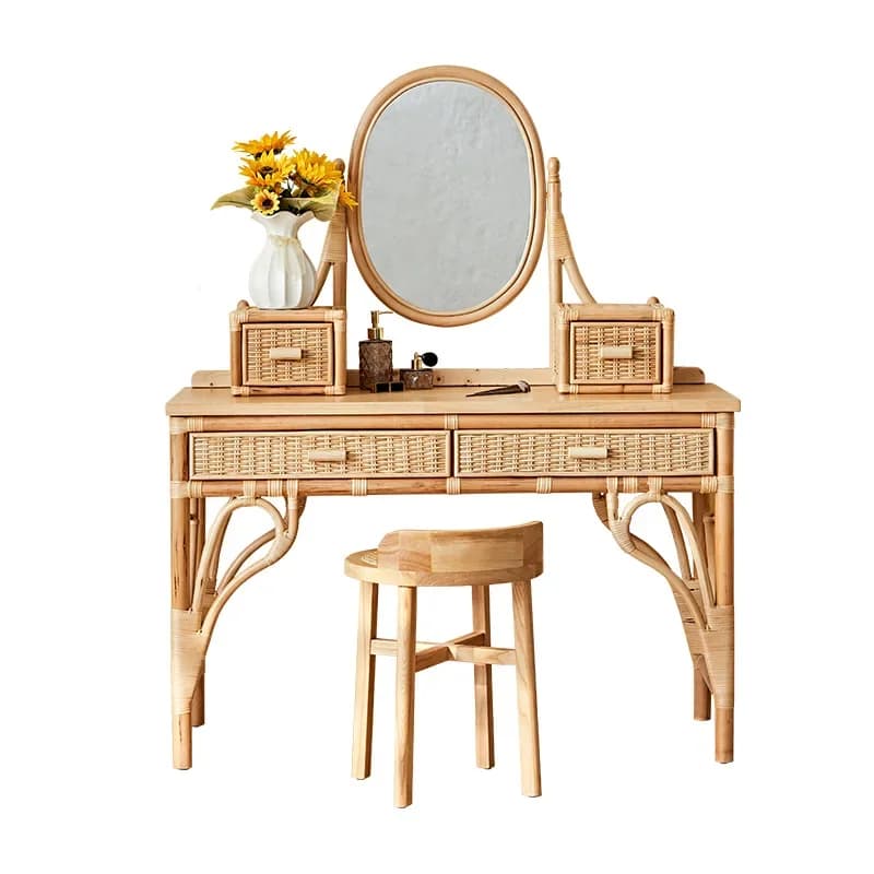 CX Japanese-style plant rattan dresser chair wabi sandy wind makeup mirror integrated makeup table