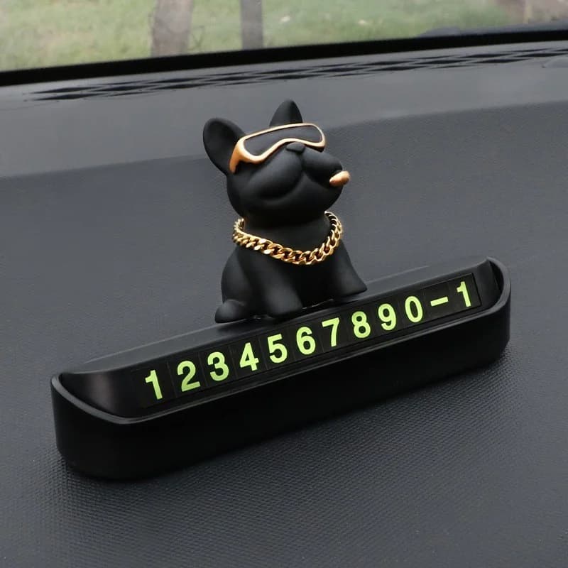 Luxury French Bulldog Car Temporary Parking Phone Number Plate - Premium Interior Decoration Accessory