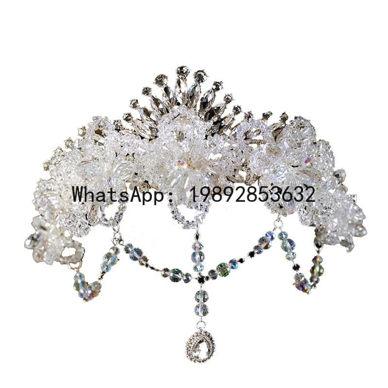 FS crown headgear bride new crown light luxury crystal eyebrow pendant wedding dress princess wedding crown premium accessories