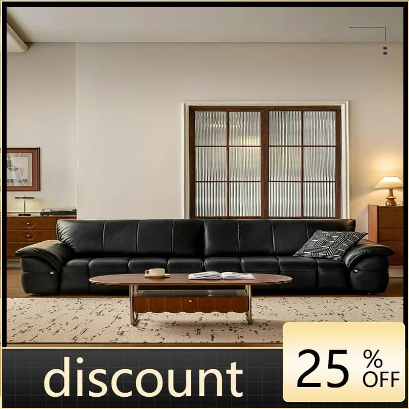 LTT piano keys medieval living room straight row brown retro oil wax first layer cowhide sofa