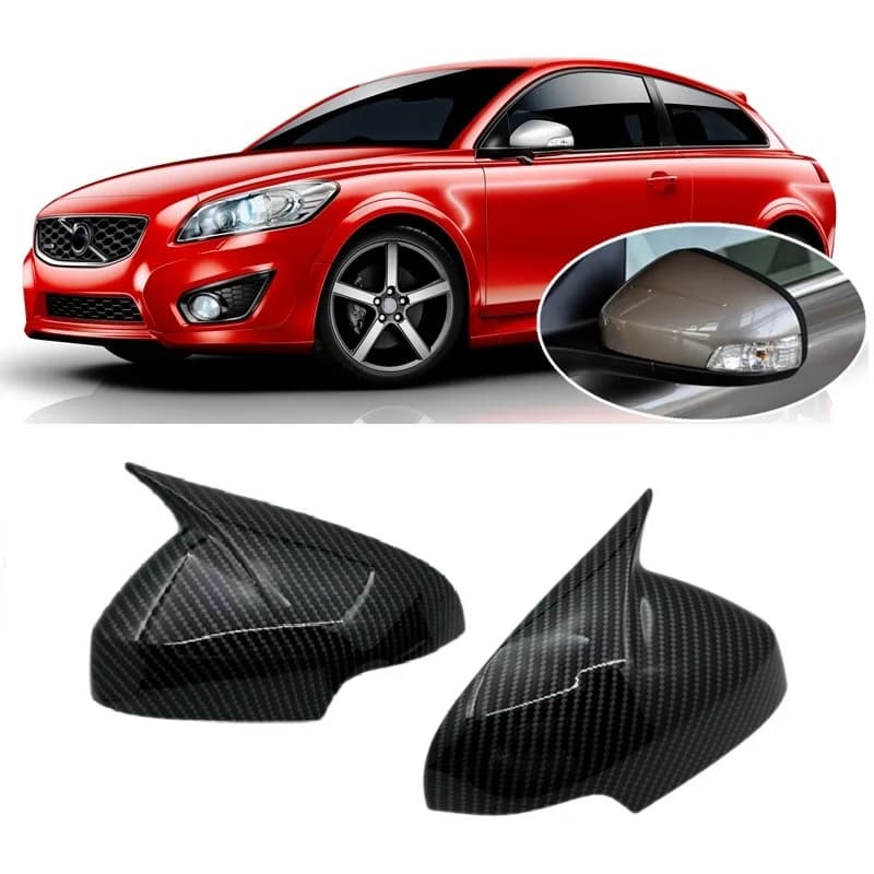 for Volvo C30 2006 - 2013 Gloss Black or Carbon Fiber Hydro-dipped Vein Horn Stylish Side Mirror Cover Stick-on Cap