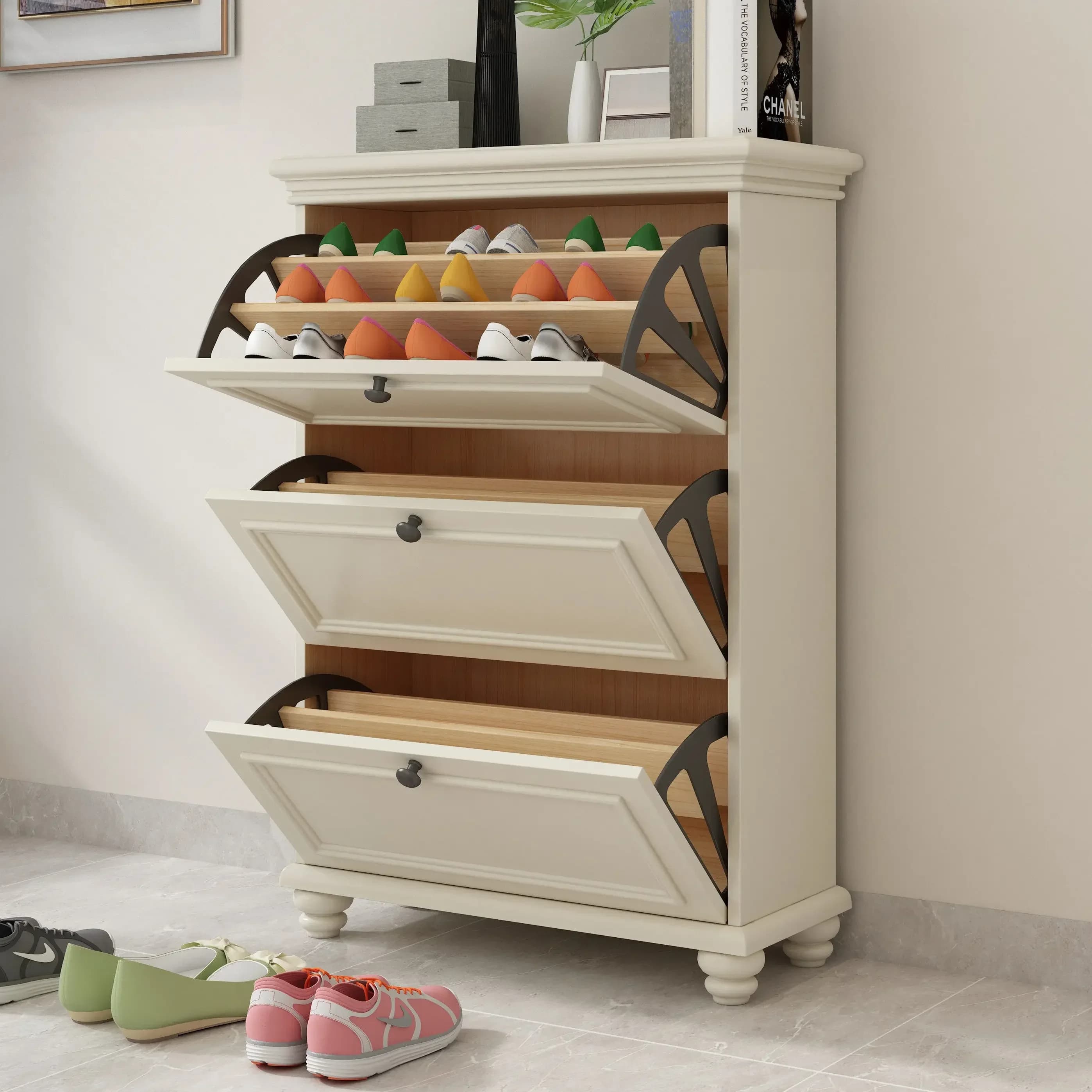 Solid Wood Tipping Bucket Shoe Cabinet Household Door Small Apartment Simple Modern Ultra-thin Door Shoe Cabinet