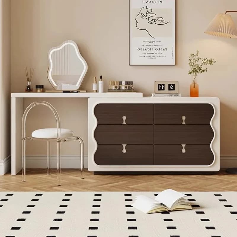 Light Mirror Vanity Table Stool Organizer Nordic Storage Modern Dressing Table Decor Luxury Tocador Maquillaje Bedroom Furniture