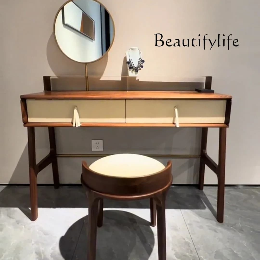 BJ New Chinese Dresser Stool Combination Modern Simple Light Luxury Solid Wood Makeup Table Bedroom Makeup Table