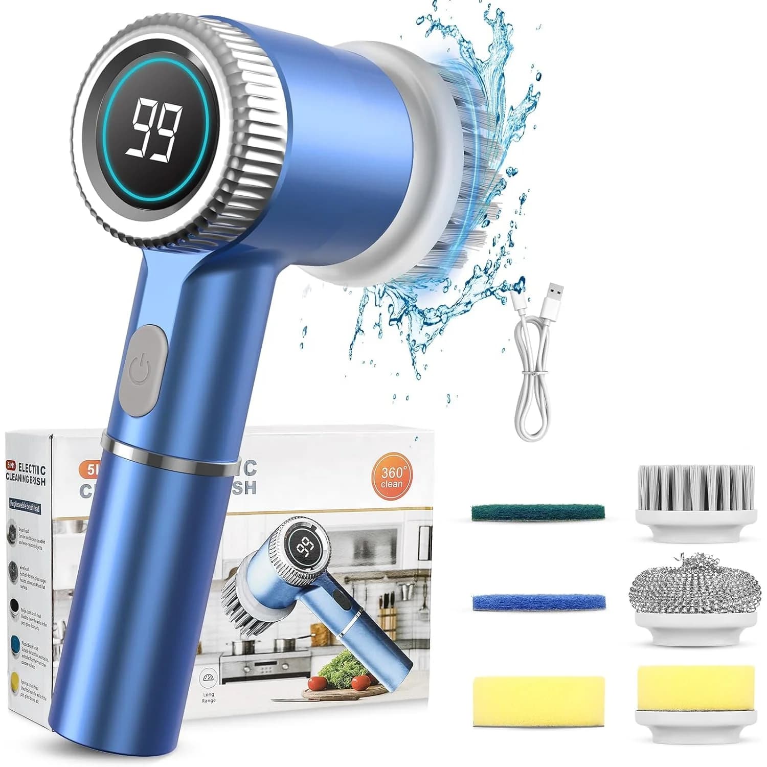 Kitchen Electric Cleaning Brush Scrubber Electric Broom Automatic Rotating Power Scrubber Cleaning Electric Spin Scrubber