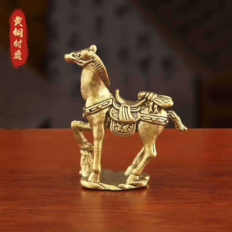 Pure brass horse figurine, symbolizing good luck prosperity, a retro home decor piece for living rooms and offices