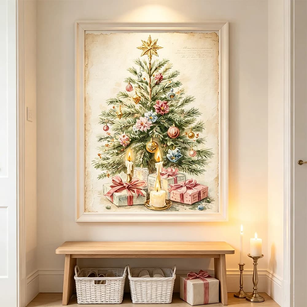 Frameless Canvas Art Painting Scenery Pictures, Christmas Tree Series Poster Print for Living Room Bedroom Home Wall Decor
