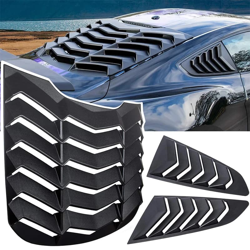 Rear+Side Window Louvers, for Ford Mustang 2015-2023 Windshield Sun Shade Cover Vent GT Lambo Style Custom Fit All Weather ABS