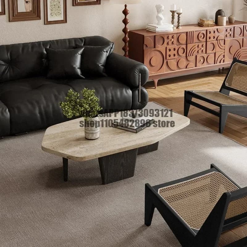 Wabi Sandy Wind Natural Marble Travertine Coffee Table Light Luxury High-end Creative Special-shaped Coffee Table Living