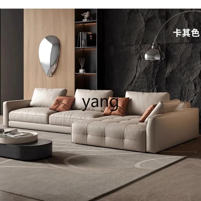 LMM  leather sofa minimalist living room straight row light luxury first layer cowhide sofa