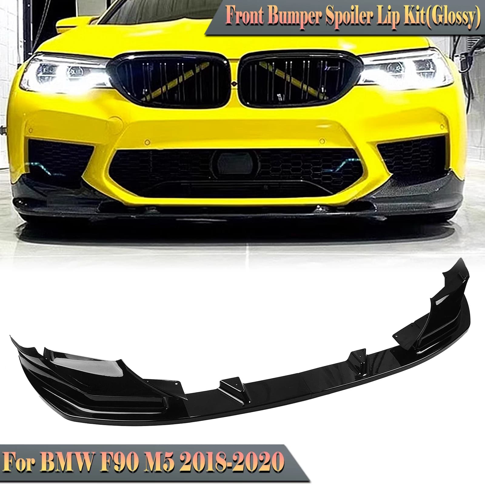 For BMW F90 M5 Competition 2018 2019 2020 Front Bumper Spoiler Lip Carbon Fiber Look/Gloss Black Lower Splitter Body Protector