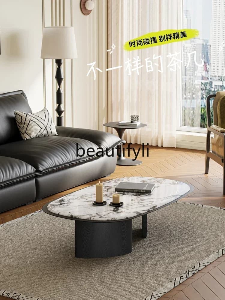 SS ss7486 Medieval coffee table living room light luxury high-end household small apartment marble solid wood minimalist