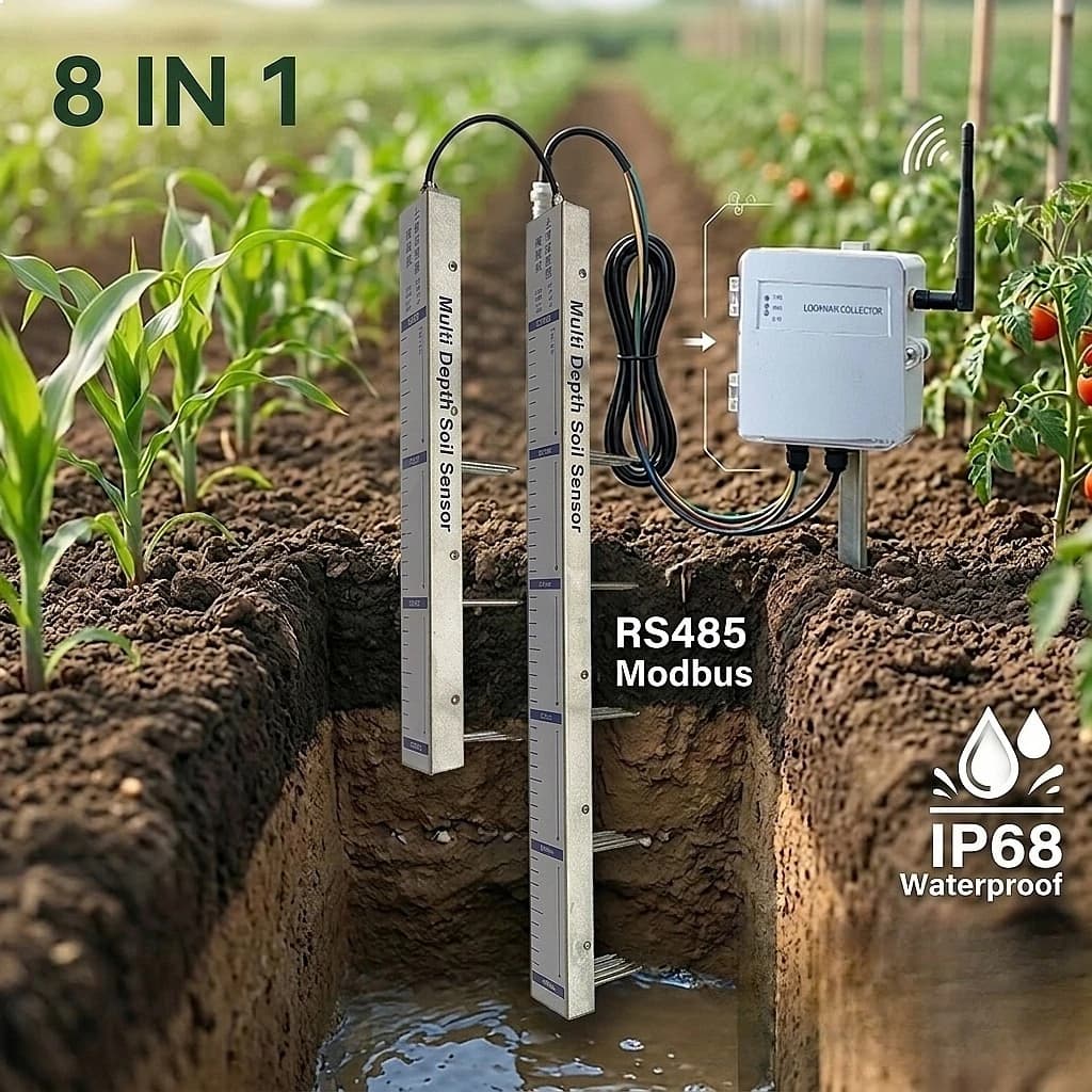 8‑in‑1 Multi‑Depth RS485 Modbus Soil Sensor Temperature Moisture PH NPK EC Salt Conductivity Monitors