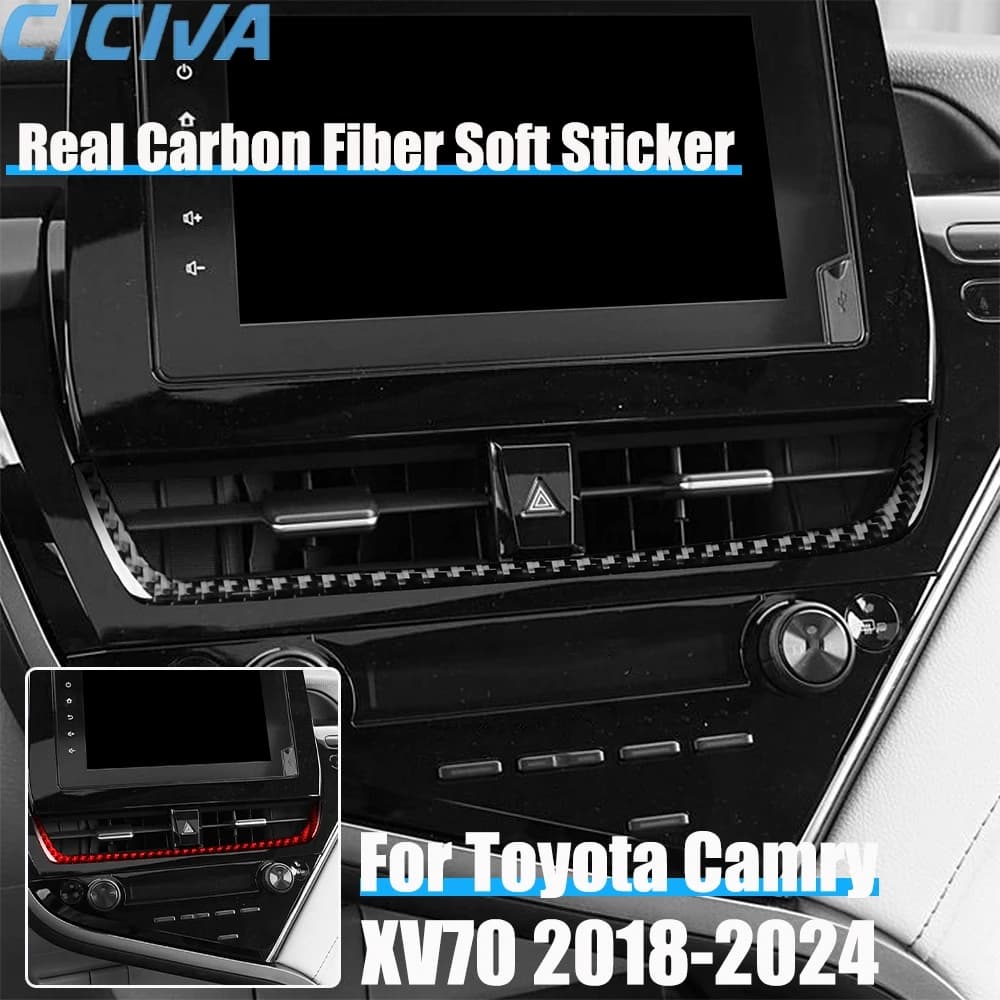 Carbon Fiber Car Accessories Center Air Vent Strip Cover Soft Sticker For Toyota Camry XV70 2018 2019 2020 2021 2022 2023 2024
