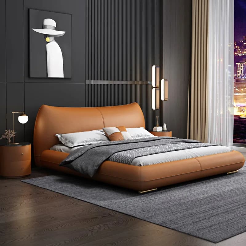minimalist artistic queen bed cowhide leather bedroom luxury double bed modern simple letto matrimoniale home furniture