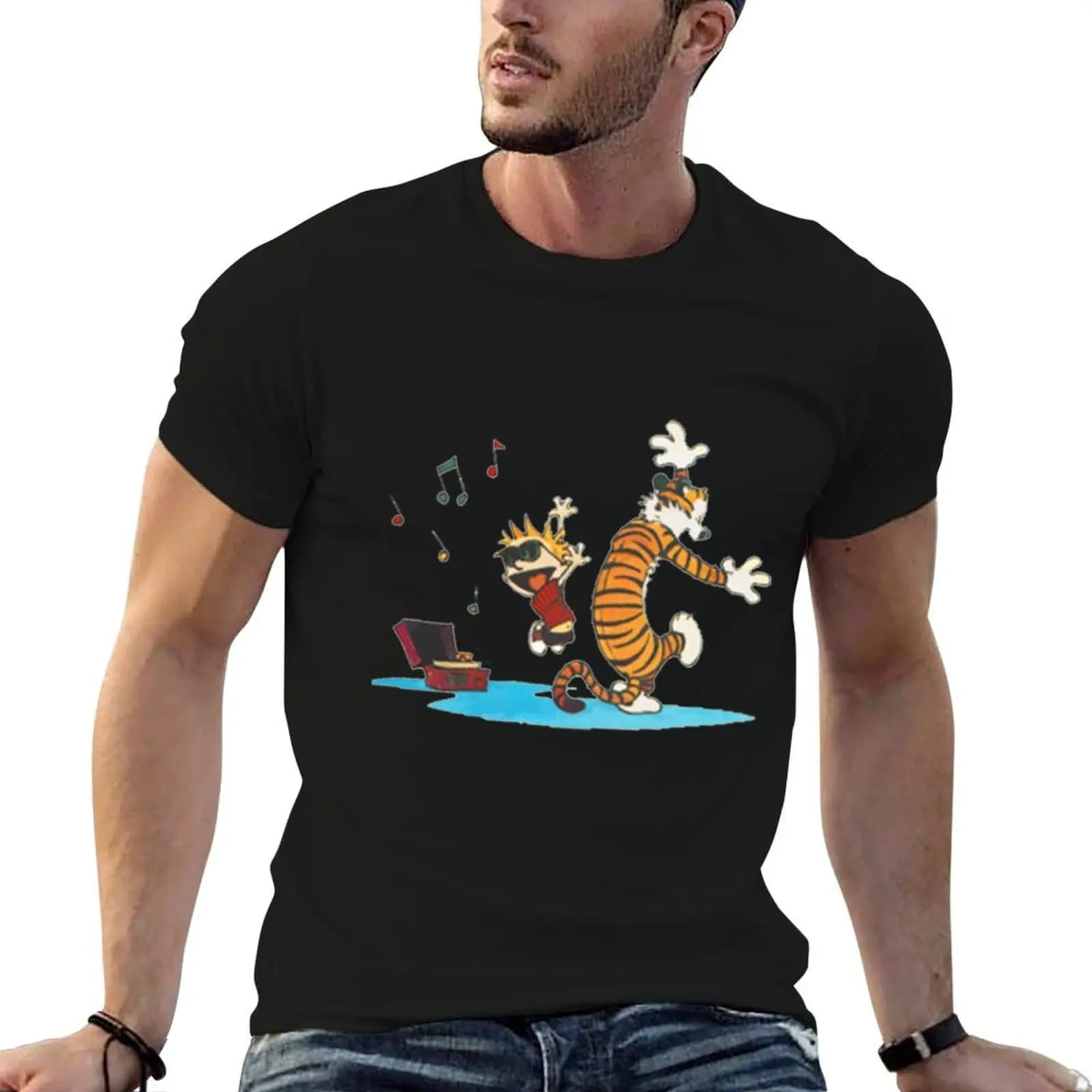Calvin And Hobbes Dancing T-Shirt plus size tops Clothing men clothes