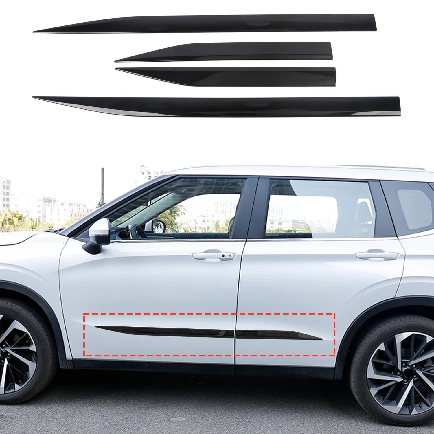 for Mitsubishi Outlander 2022-2025 ABS Car Body Side Door Protective Molding Trim Anti-Scratch Adhesive Backed Black 4pcs