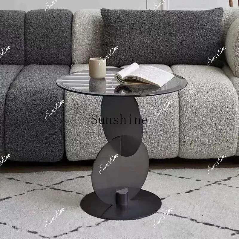 Italian light luxury stainless steel glass home living room design sofa balcony corner  FT