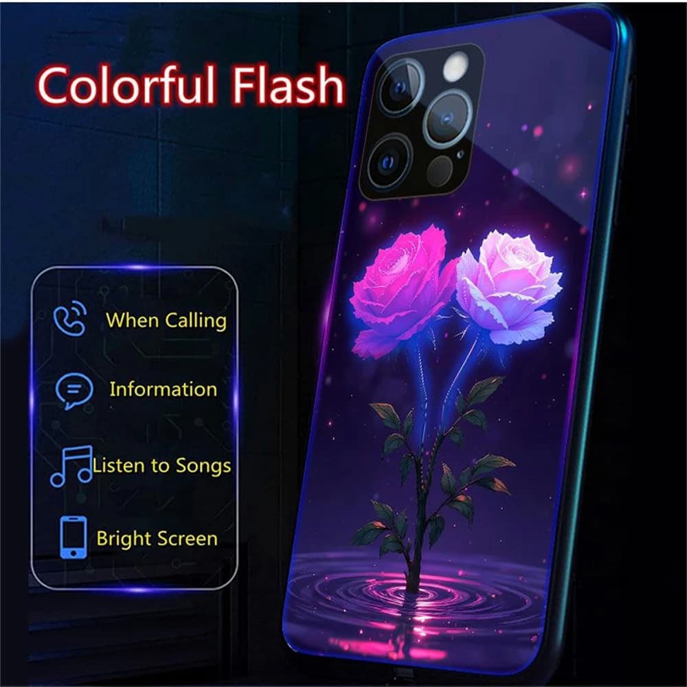 Glowing Purple Flower Smart Voice Controlled LED Light Phone Case For iPhone Air 17 16 E 15 14 13 12 11 Pro Max X XS XR