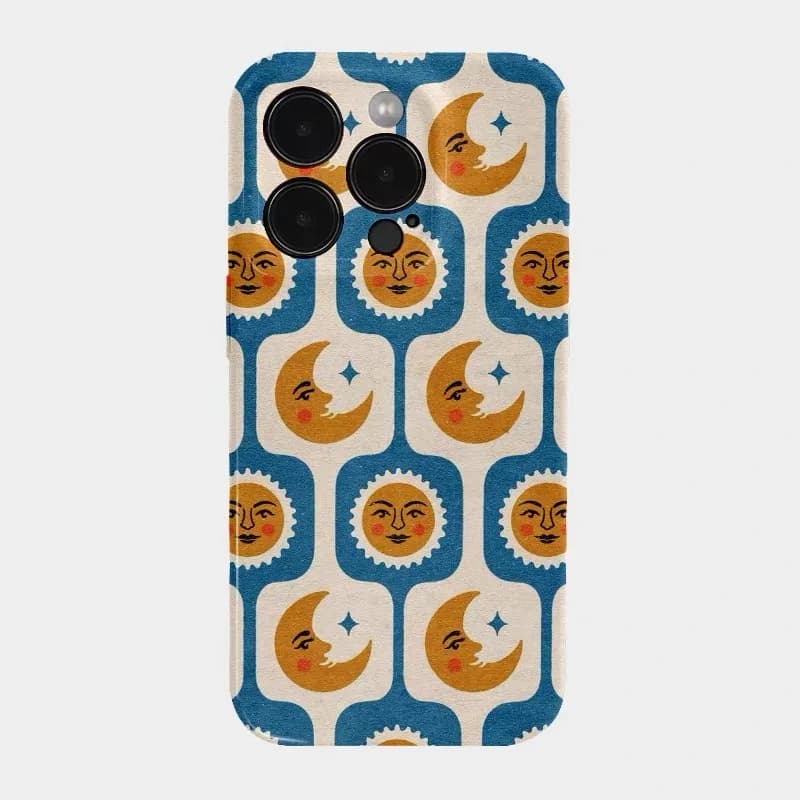 Blue Sun and Moon Coexist Phone Case for IPHONE 17 Air 16E 15 PROMAX 14 Plus 13 12 MINI 11 PRO 16Plus XR XS Acrylic Phone Cover