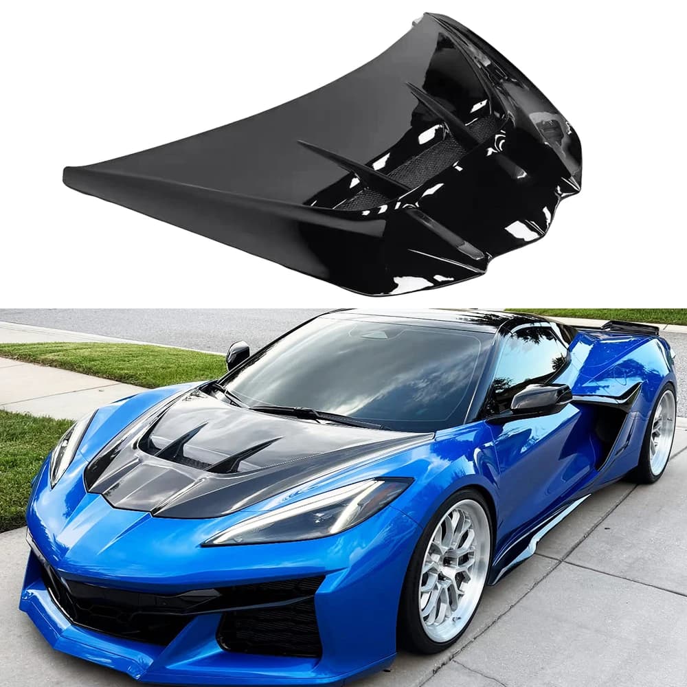 Gloss Black Fiberglass ZR1 Style Hood W/ Bolts For 2019-Up Corvette C8 Stingray E-Ray Z06 Upgrade Cover
