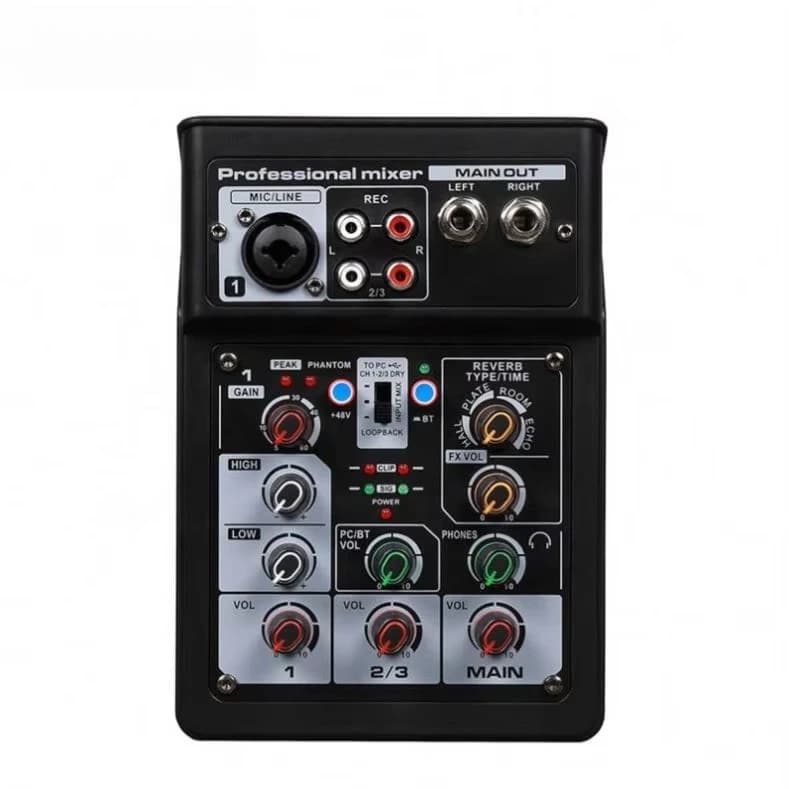 Portable Mini 4 Ch Audio Interface for DJ Console Musical Instrument 48v Microphone Record
