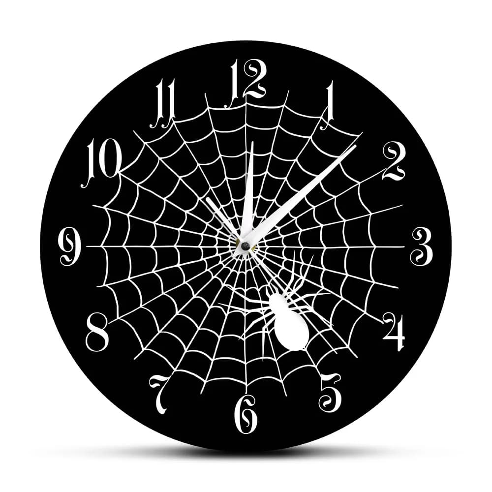 Spider Web Black Quartz Wall Clock Halloween Party Signs Horror Spider Web Cobweb Wall Decor Modern Wall Watch Silent Movement