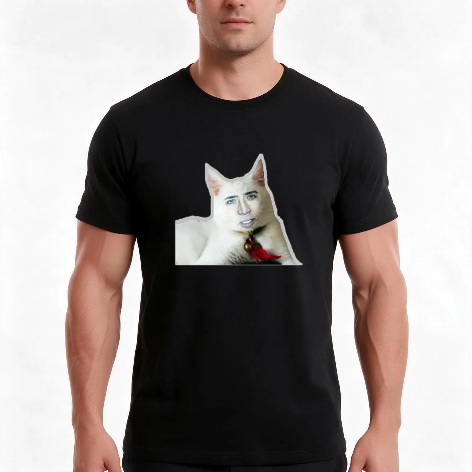 Nicolas Cage as Cat - Nicholas Cage - Nick Cage - Nic T-Shirt, Summer Casual Cotton Tee, Oversized Streetwear Tops, 100% Cotton