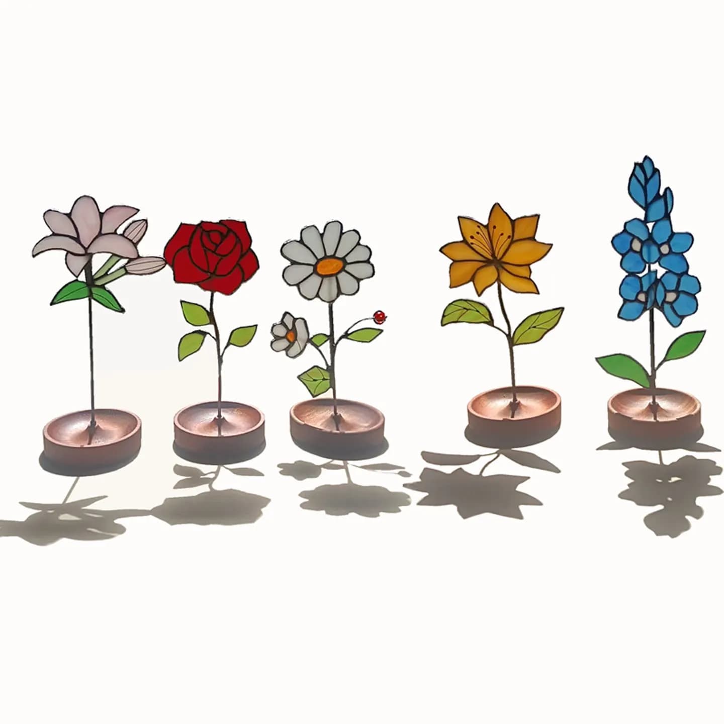 Creative hand-inlaid rose home desktop ornament stained glass flower decoration