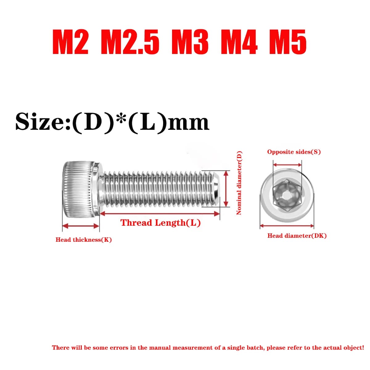 5pcs-100pcs 316 Stainless Steel A4-70 Hexagon Allen Hex Socket Cup Head Screw Bolts M2 M2.5 M3 M4 M5 Grade 6.8