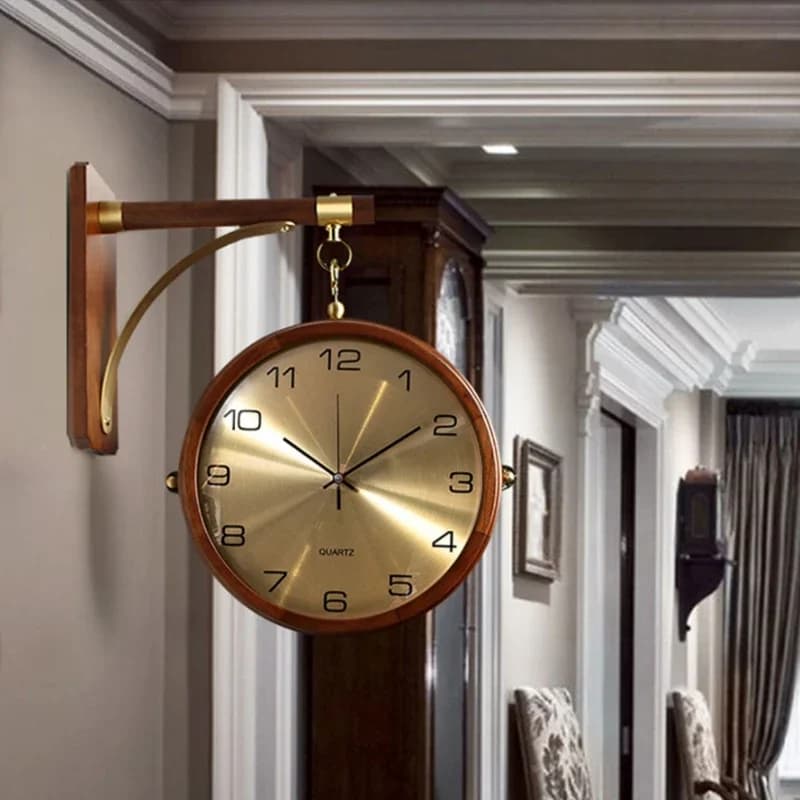 Light Luxury Silent Metal Wall Clocks Double Side Digital Clock Bedroom Decoration Living Room Corner Hanging Quartz Clocks
