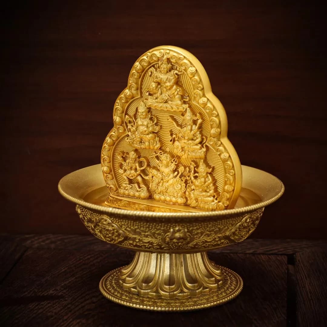 Tibetan Buddhism Six Wealth Deities Water Offering Plate Brass Plaque Vaishravana Feng Shui Wealth Altar Statue Home Decor