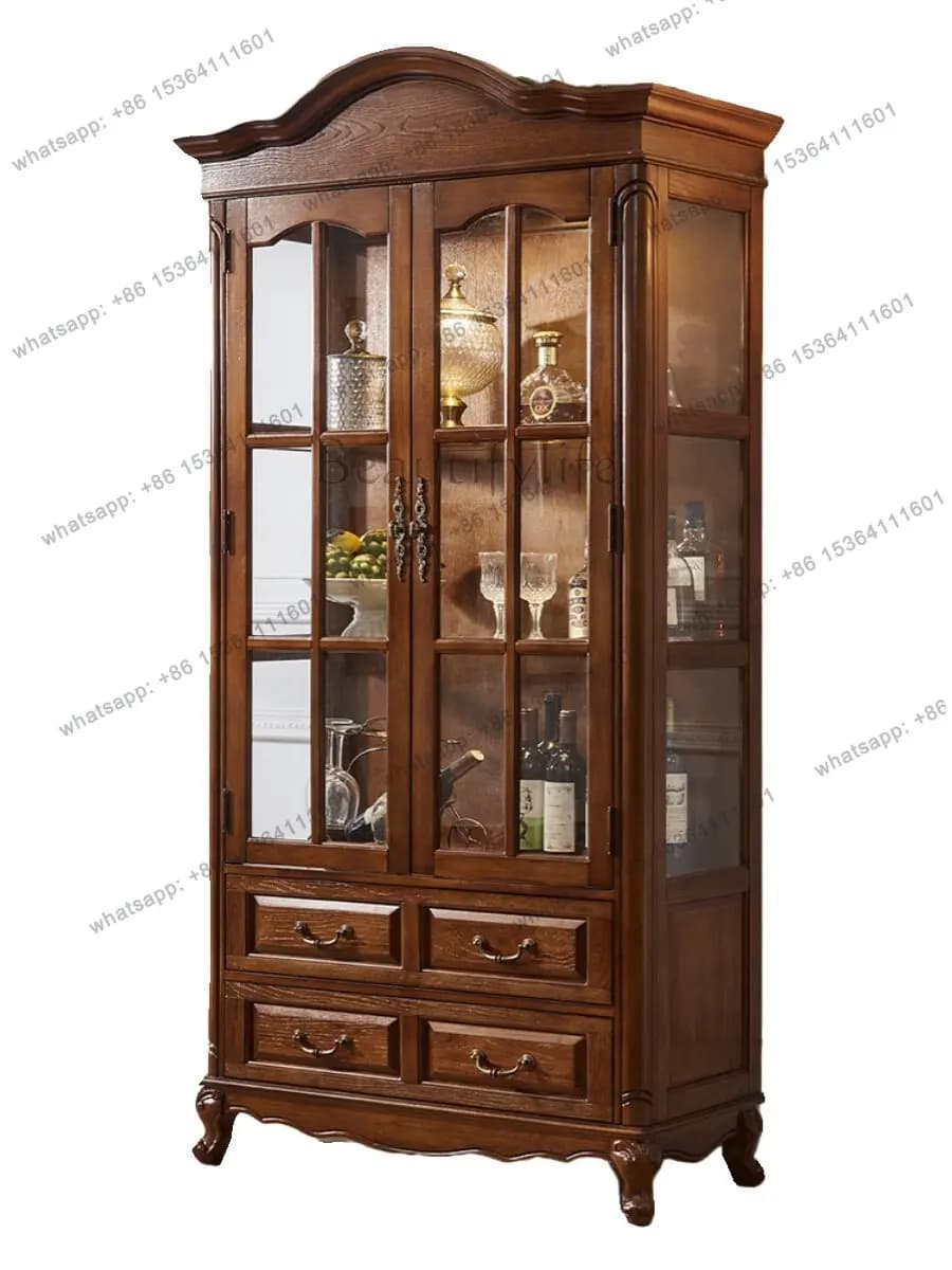 XX. American solid wood dining side cabinet, living room home glass decorative locker