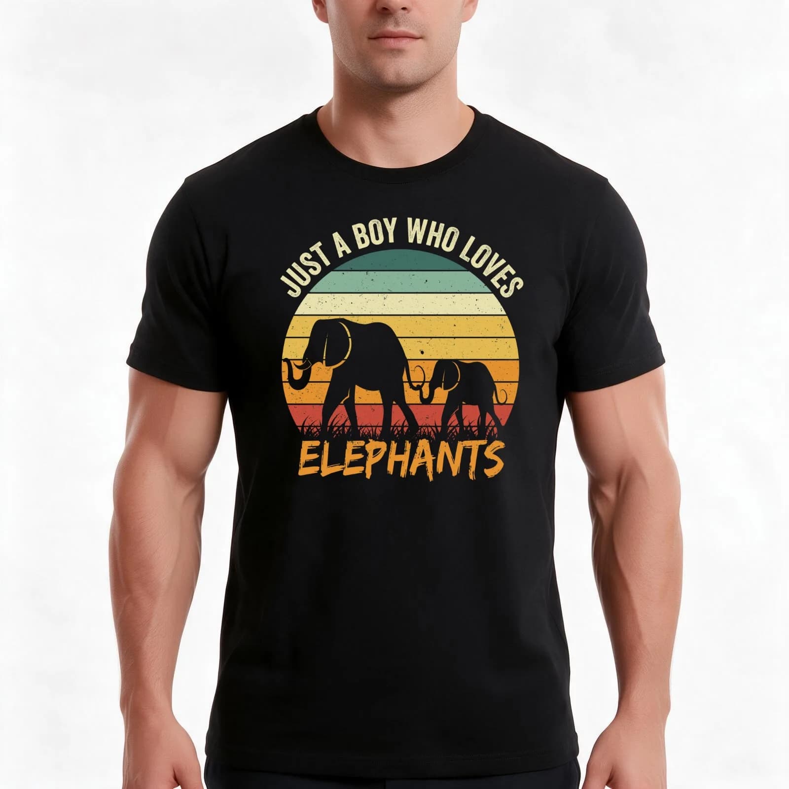 Just A Boy Who Loves Elephants T-Shirt, Summer Casual Cotton Tee, Oversized Streetwear Tops, Vintage Graphic Print, 100% Cotton