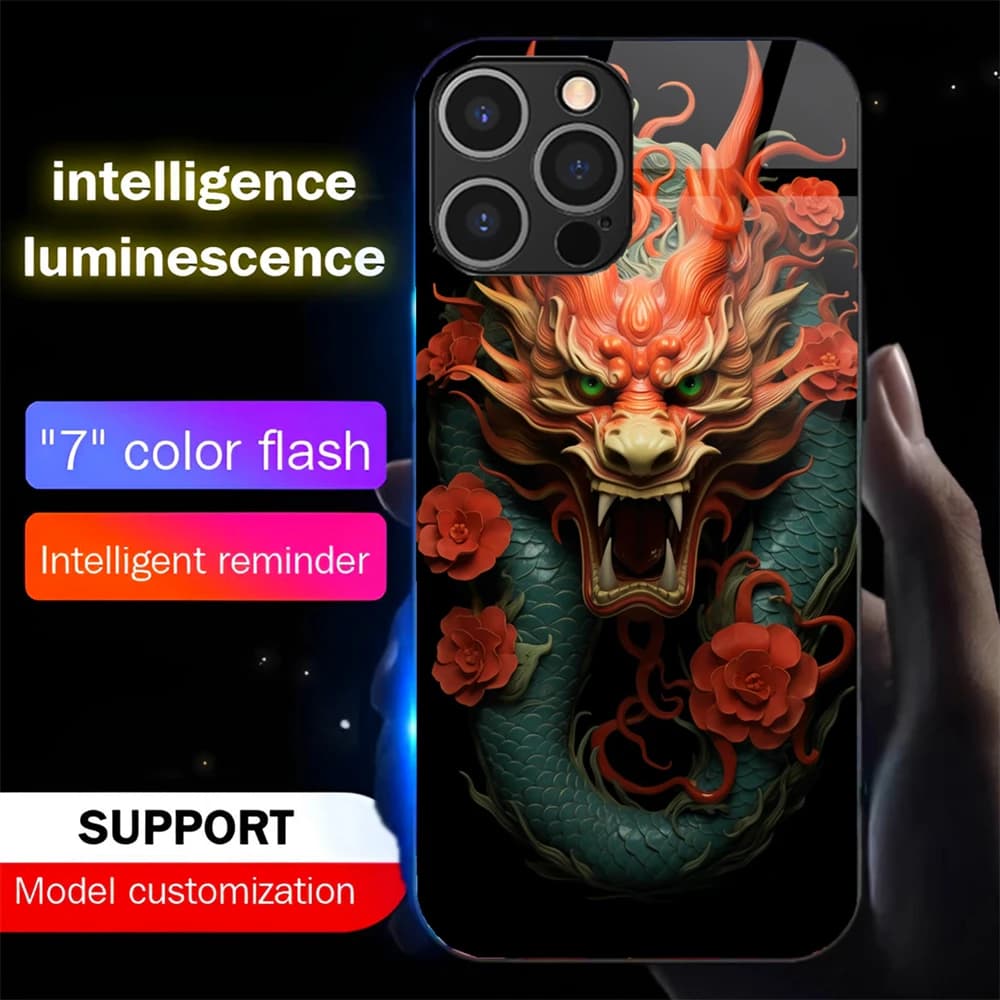 Cool Dragon Painting LED Calling Light Flash Phone Case Smart Luminous Cover For iPhone Air 17 16 E 15 14 13 12 11 Pro Max Plus