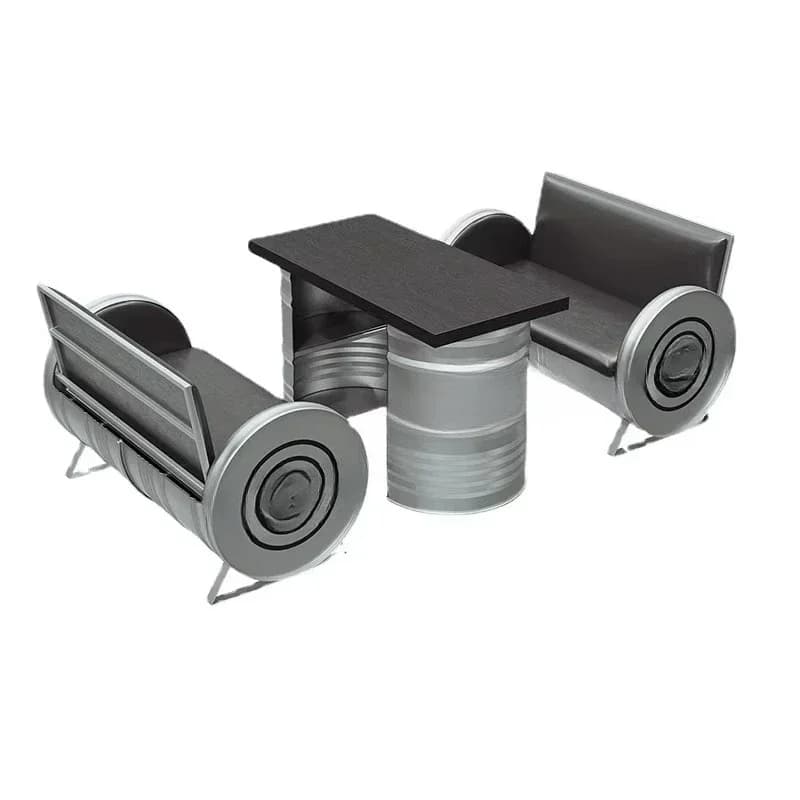 Modern industrial durable metal rod furniture transparent truck sofa oil drum table and chair combination cafe milk bar