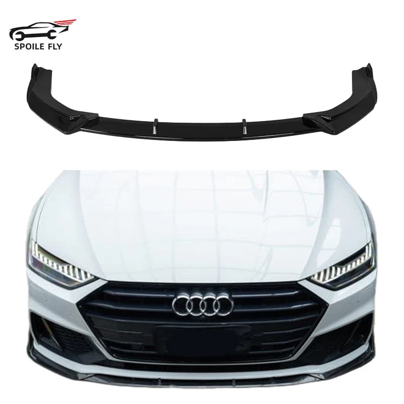 3PCS 2019 - 2025 Front Bumper Lip Splitter Diffuser Body Kit Spoiler Guard Cover For Audi A7 S7 C8 SLine By Gloss Black ABS
