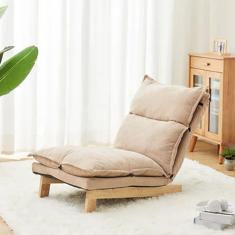 Single Low Sofa Chair Japanese Style Lounge Chair Tatami Floor Seating for Bay Window or Balcony Solid Wood Home Lazy Recliner