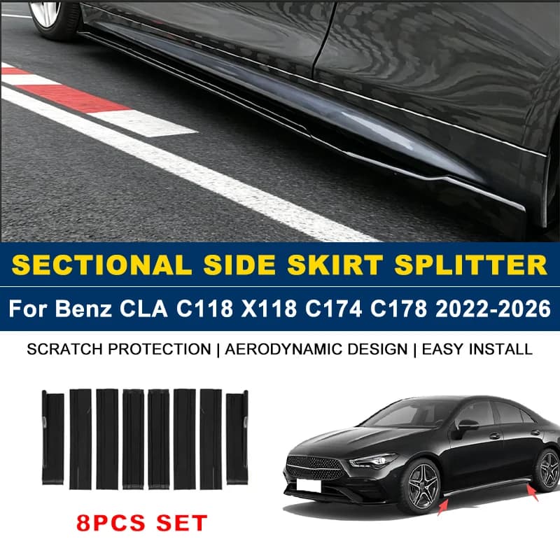 2m Sectional Side Skirt Extension Lips Side Spoiler,Car Exterior Modified Upgrade Kit For Benz CLA C118 X118 C174 C178 2022-2026