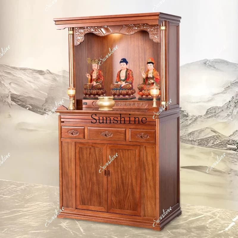 Solid wood Buddhist niche, new Chinese-style vertical cabinet, modern light luxury table, integrated altar