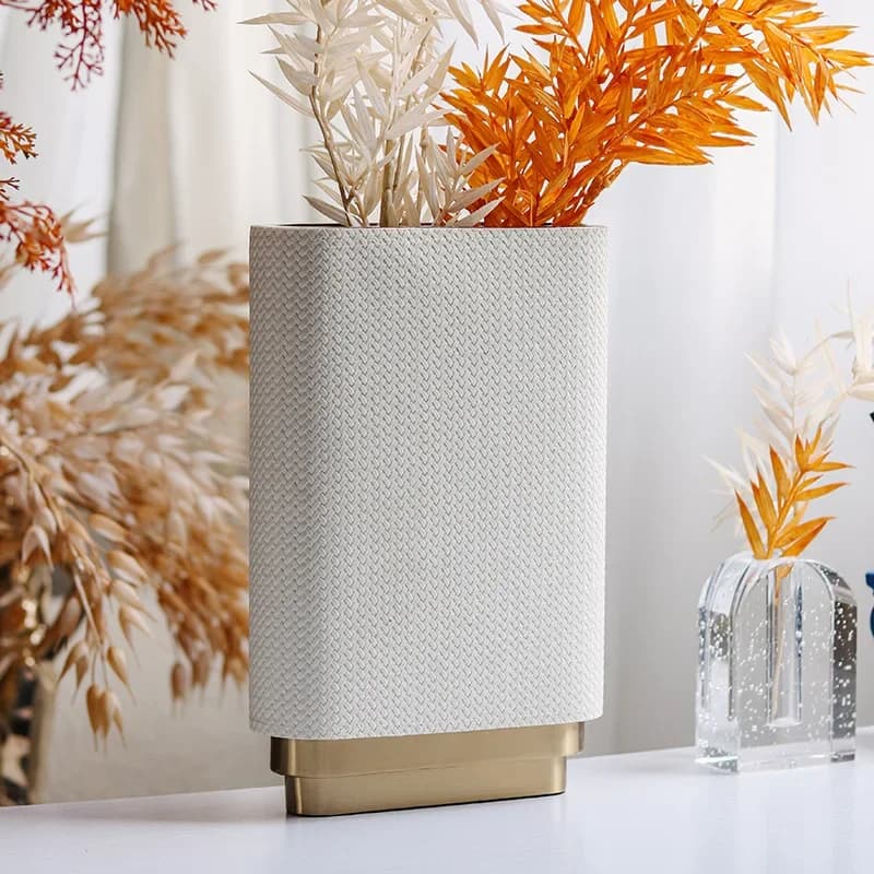 Elegant Ceramic Vase with Geometric Texture Plant Pot Handcrafted Flower Vase Table Ornament Decoration Room Accessories Gift
