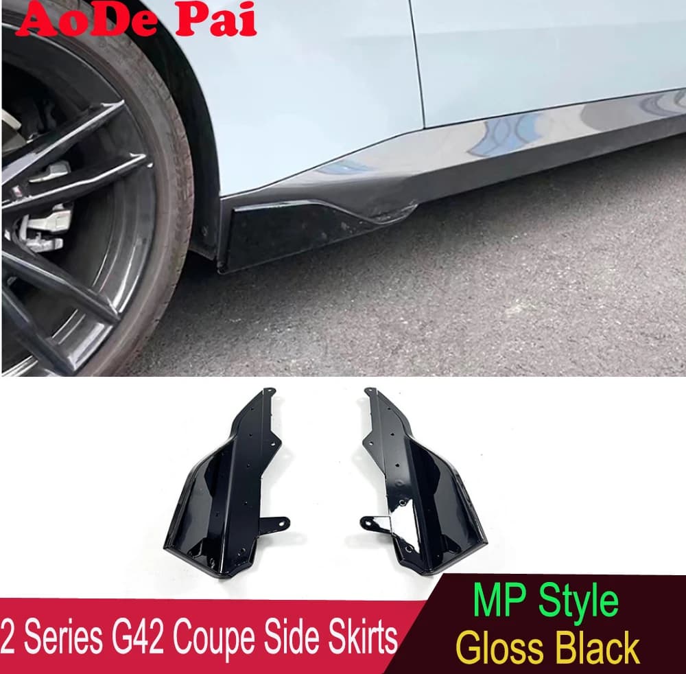 ABS Gloss Black Side Skirts Guard Extension Bumper Bod kit lip Spoiler for BMW 2 Series G42 Coupe M235i 2022-2024