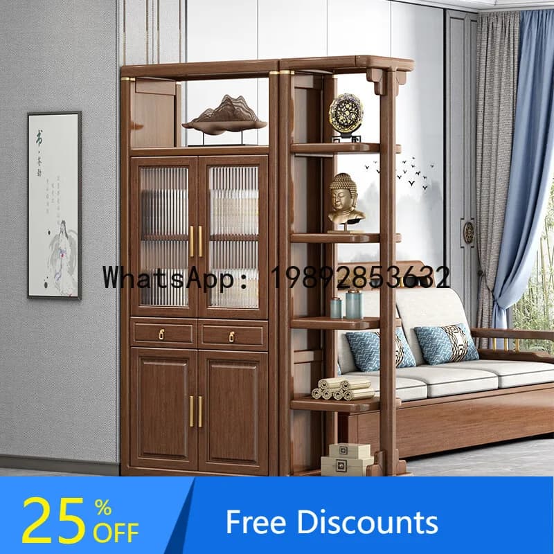 YFY New Chinese Style Solid Wood Hall  Walnut Living Room Screen Entrance Double-Sided Partition  Entrance Door Hall Cabinet