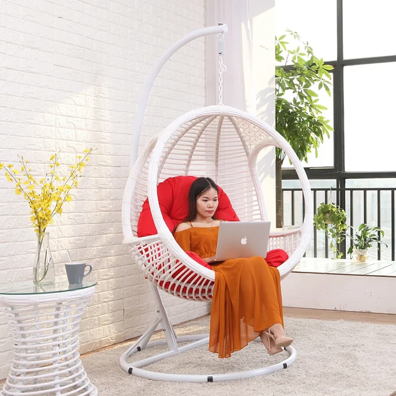 Outdoor Garden Balcony Living Room Steel Hanging Circle Swing Rattan Round Swing Chair
