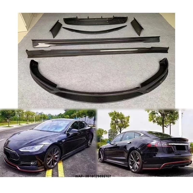 2014 Car Modification Upgrade Narrow-body Wet Carbon Fiber Body Kit Front Rear Lip Rear Spoiler Side Skirt for  Model S