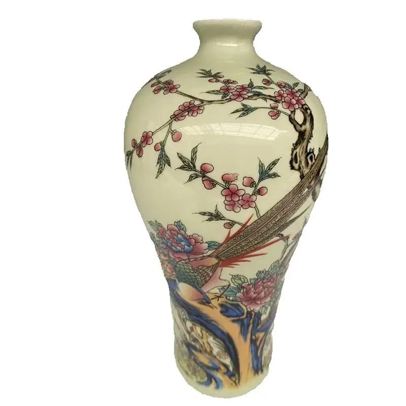 China Old Porcelain Vase, Pastel With Flower and phoenix patterns and poetry prunus vase