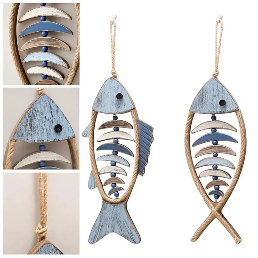 1PC Hand Carved Fish Wall Decor Wooden Fish Pendant Unique Wall Hangings Ornaments Ocean Beach Theme Restaurant Bar Wall Decor