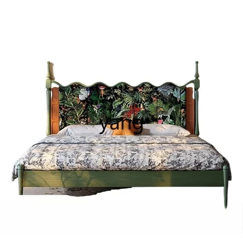 LTT retro master bedroom solid wood double bed high sense new Chinese white soft bag bed