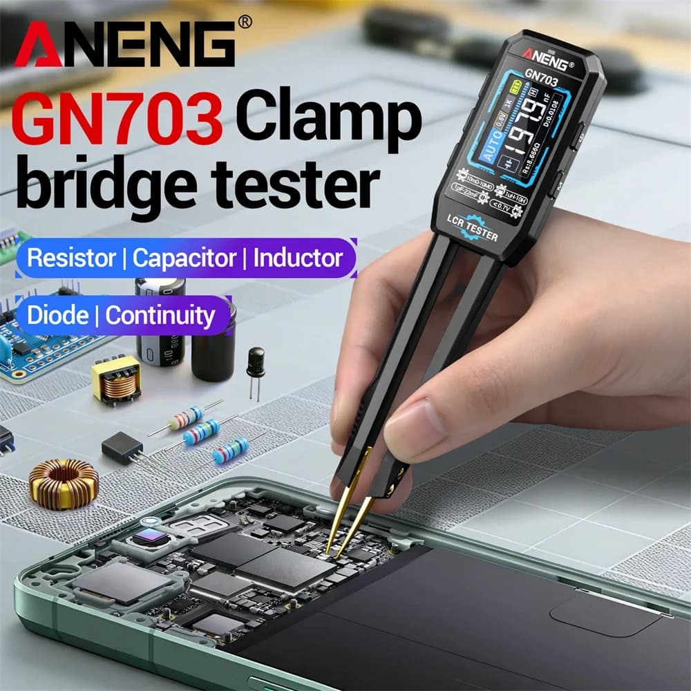 ANENG GN703 Smart Tweezers LCR Meter SMD ESR Tester Capacitance Resistance Inductance Digital LCR Bridge Portable Repair Tool