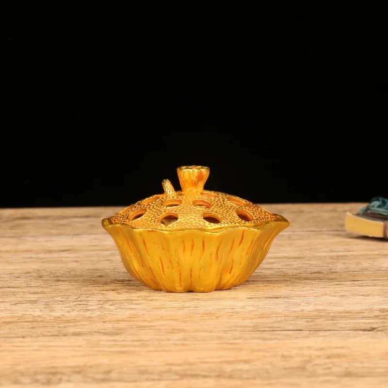 Antique Collectible Gilt Bronze Lotus Ornament, Alloy , Coil Incense Burner Decoration